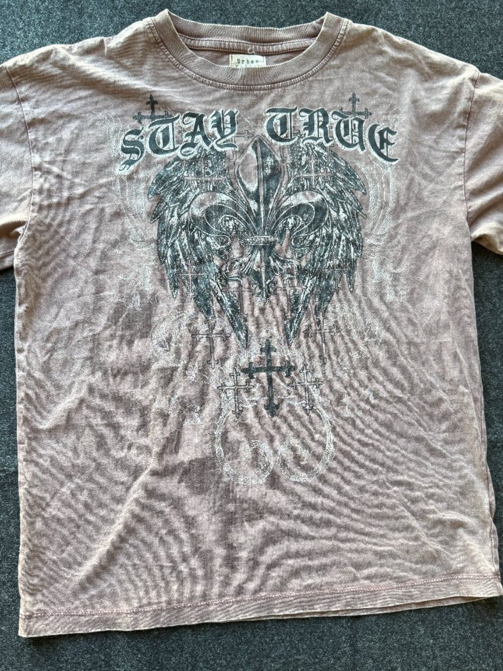 Urban Nation Stay True Graphic Tee XS Brown Biker Grunge